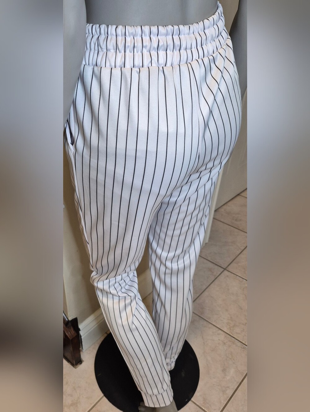 Revamped White Pinstripe Drawstring Pants - Picture 8 of 9